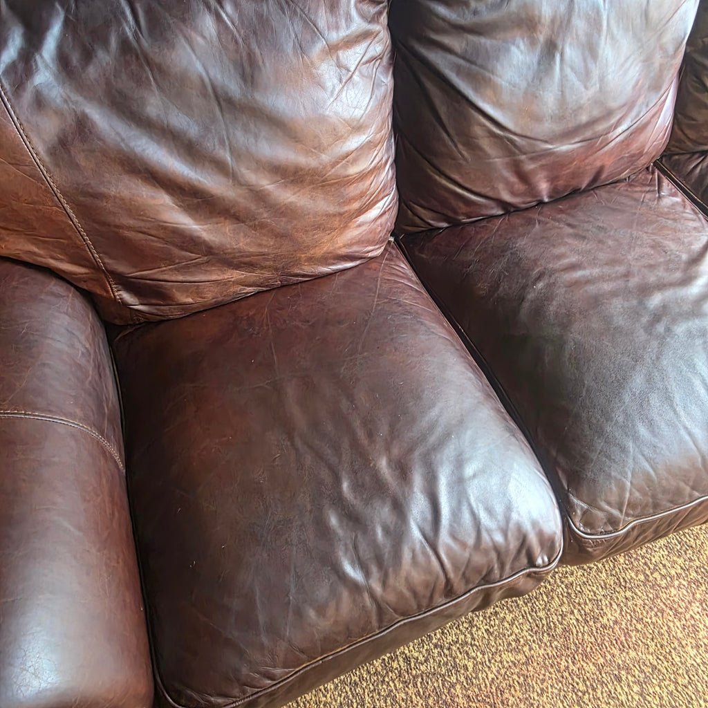 Brown Full-Wrap Top-Grain Aniline Leather Sofa – Rolled Arms & Nailhead Trim
