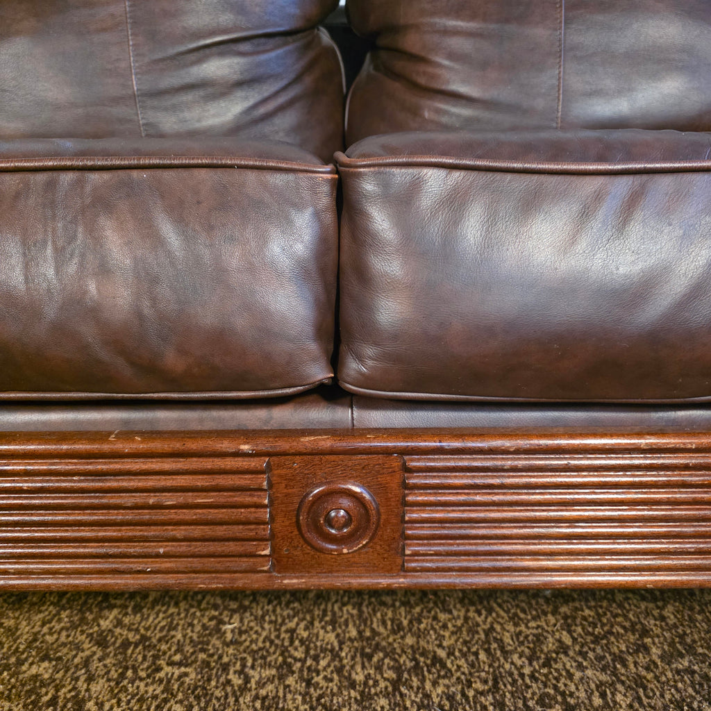Full-Wrap Top-Grain Leather Sofa with Wood Trim