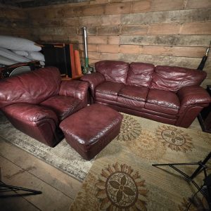 Rich burgundy genuine-leather Lane Furniture 3-piece living room set