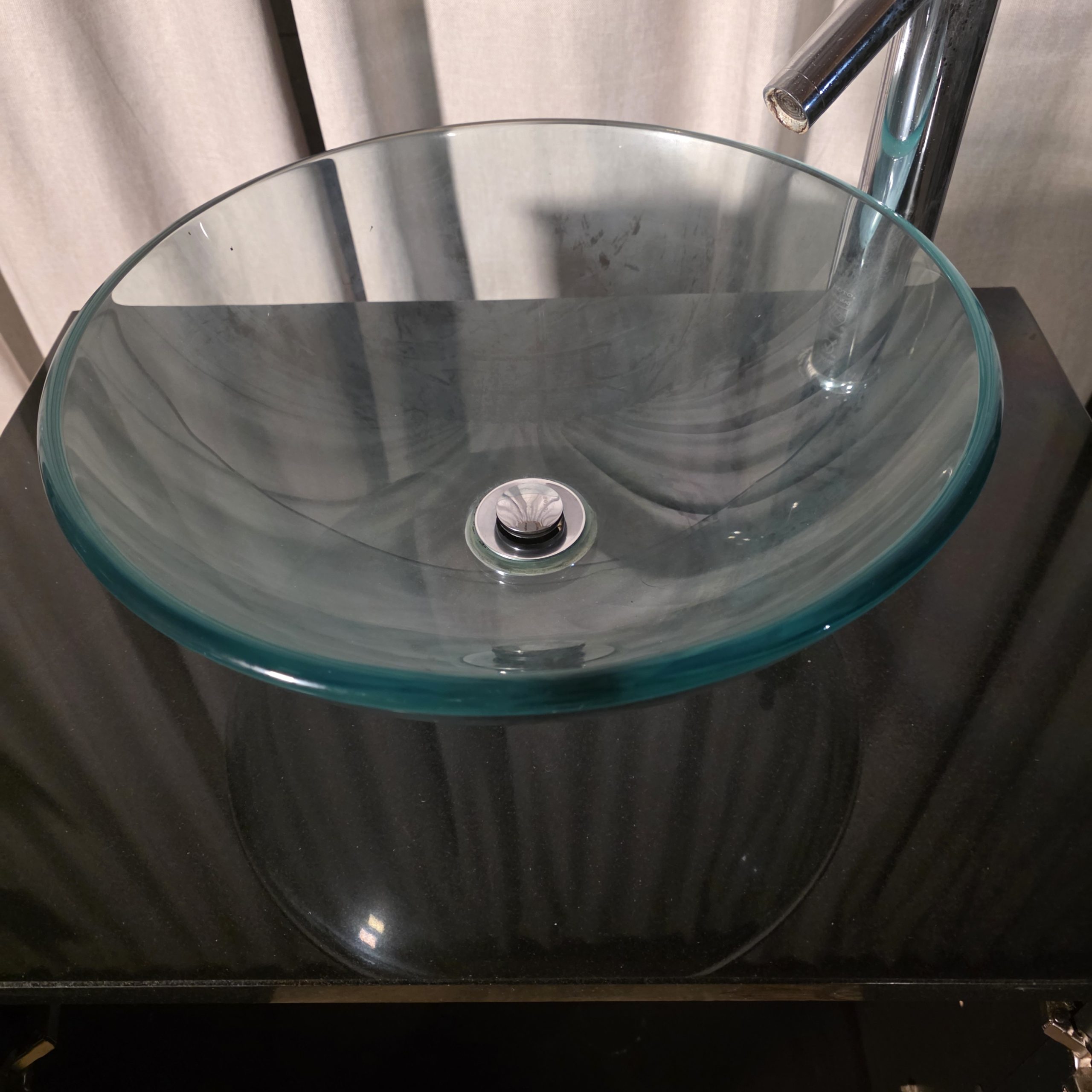 Black Vanity with Glass Vessel Sink & Chrome Faucet - Image 3