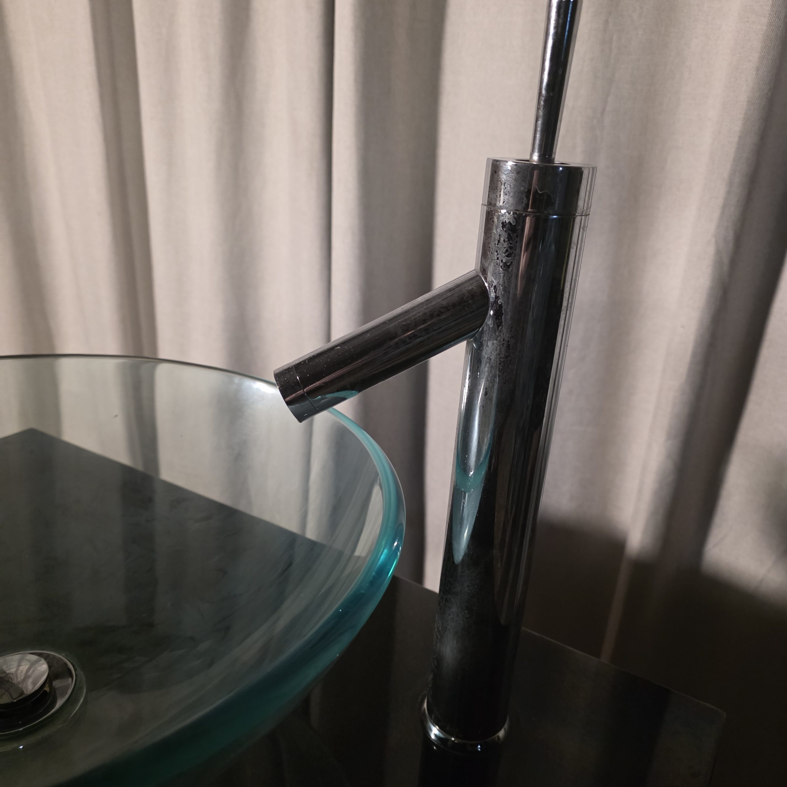 Black Vanity with Glass Vessel Sink & Chrome Faucet - Image 4