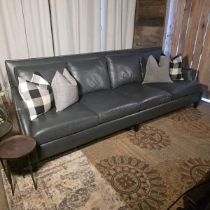 Bernhardt 109" Dark Gray Leather Sofa – Nailhead Trim, Seats 4