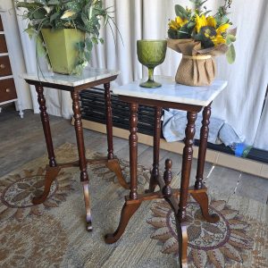 Pair of Vintage Marble‑Top Plant Stands / Side Tables