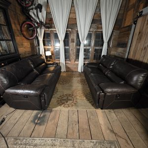 Pair of Power Reclining Top-Grain Leather Sofas – Dark Brown