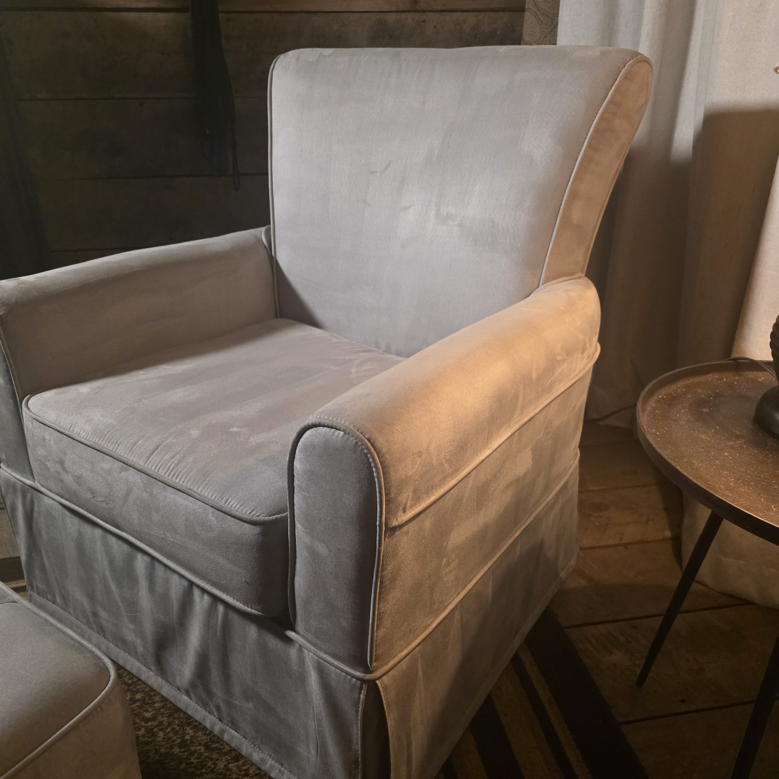 Beige Microfiber Swivel Rocker Chair & Ottoman – Nursery / Living Room - Image 3