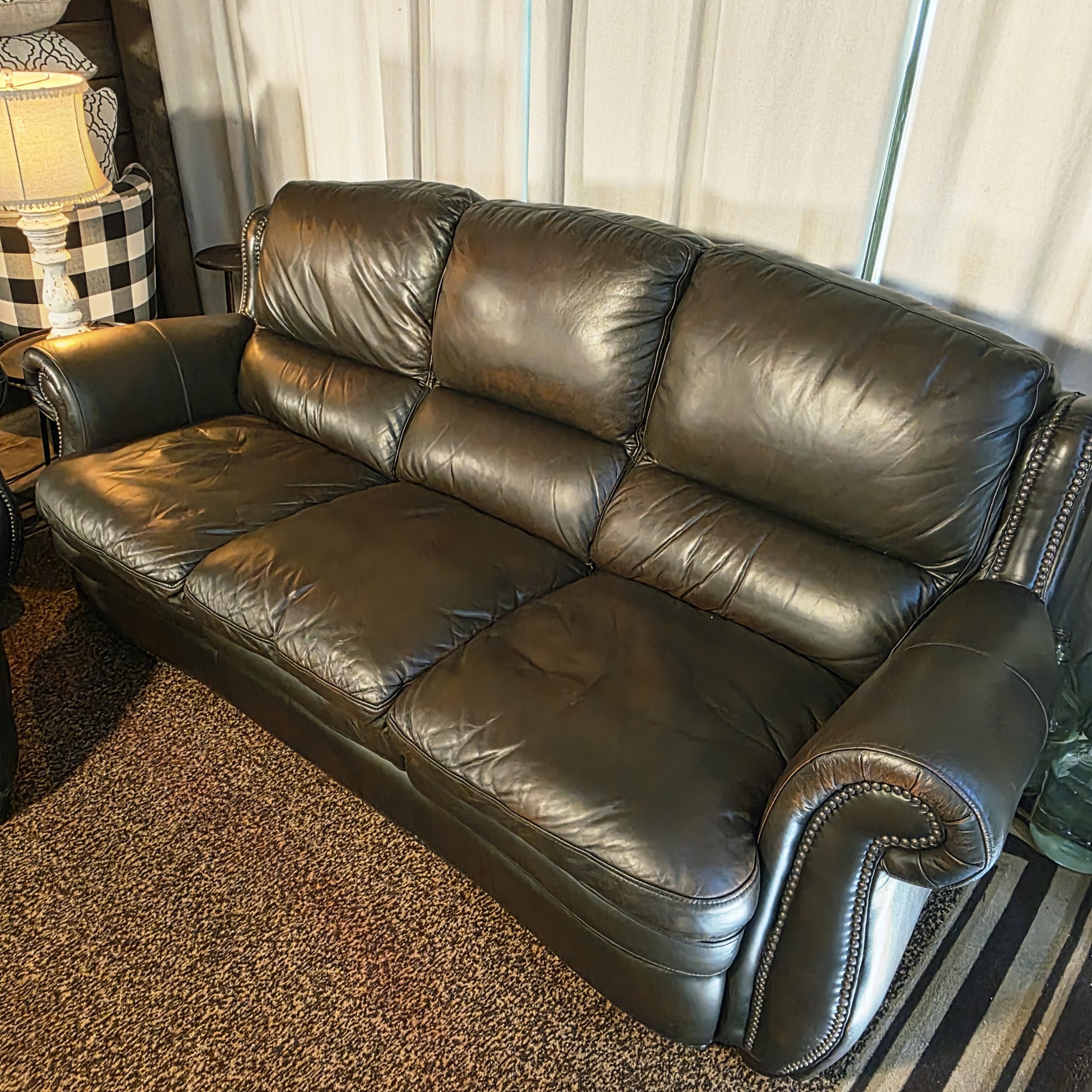 Top‑Grain Leather Sofa, Chair & Ottoman – Full Leather Wrap, Restored - Image 2