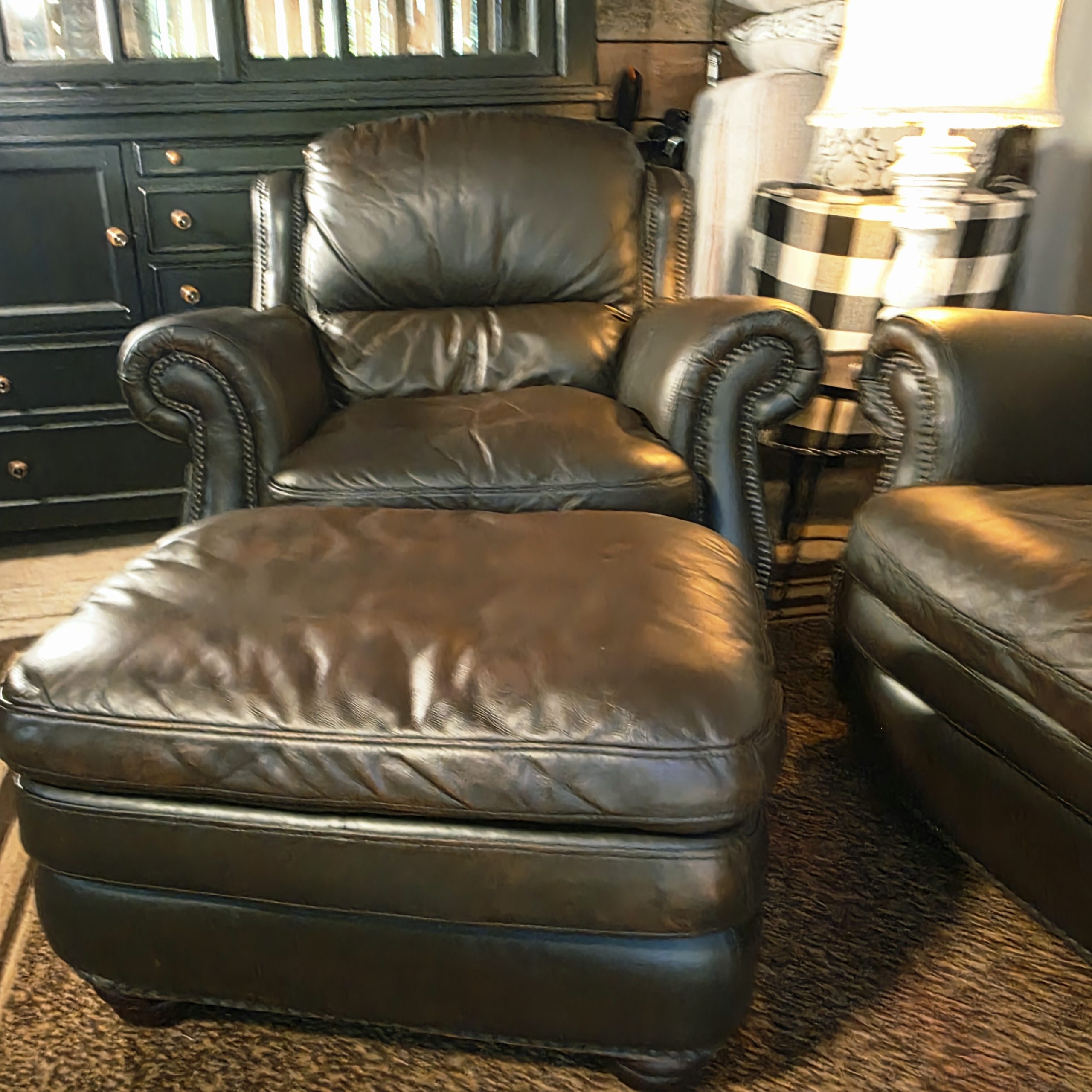 Top‑Grain Leather Sofa, Chair & Ottoman – Full Leather Wrap, Restored - Image 3