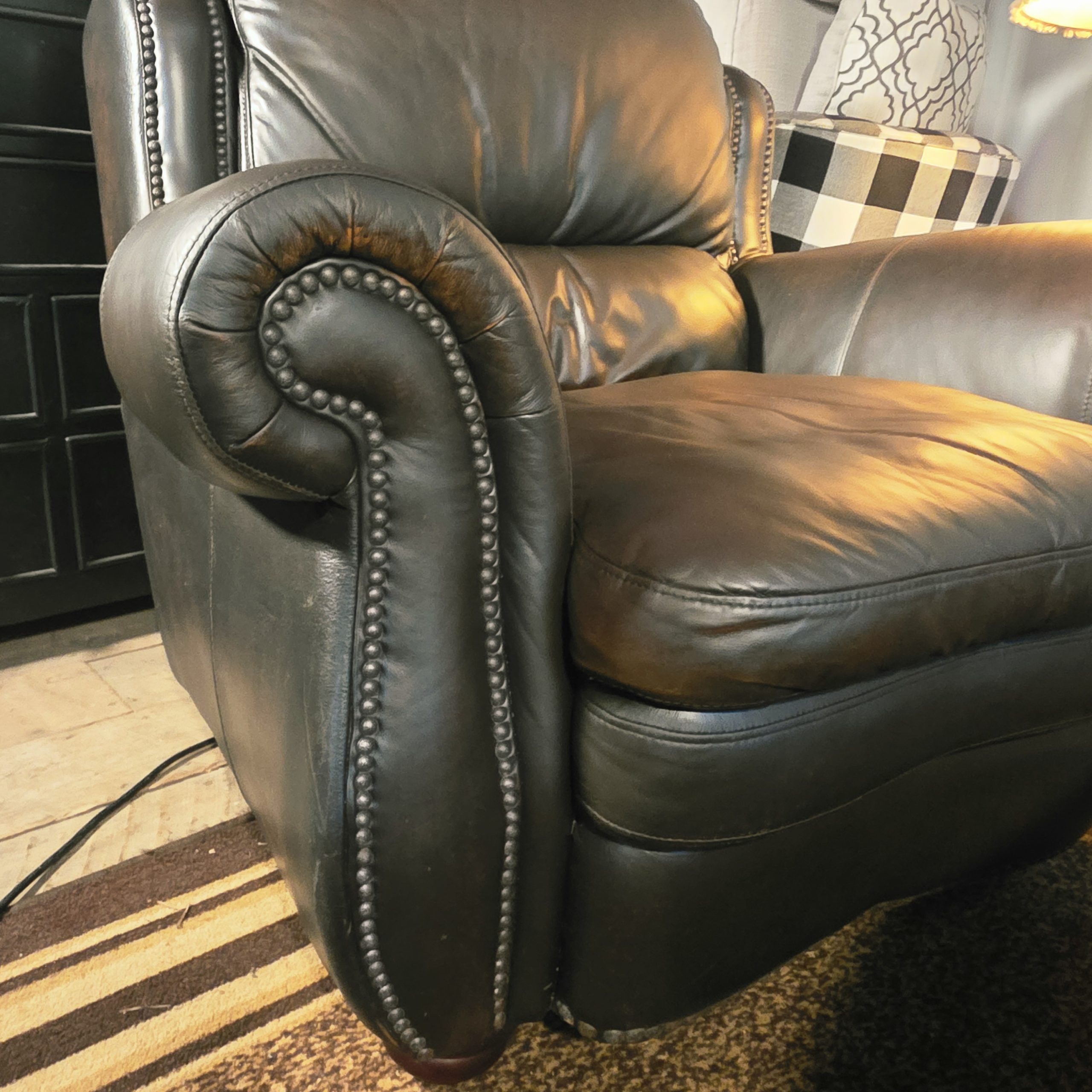 Top‑Grain Leather Sofa, Chair & Ottoman – Full Leather Wrap, Restored - Image 4