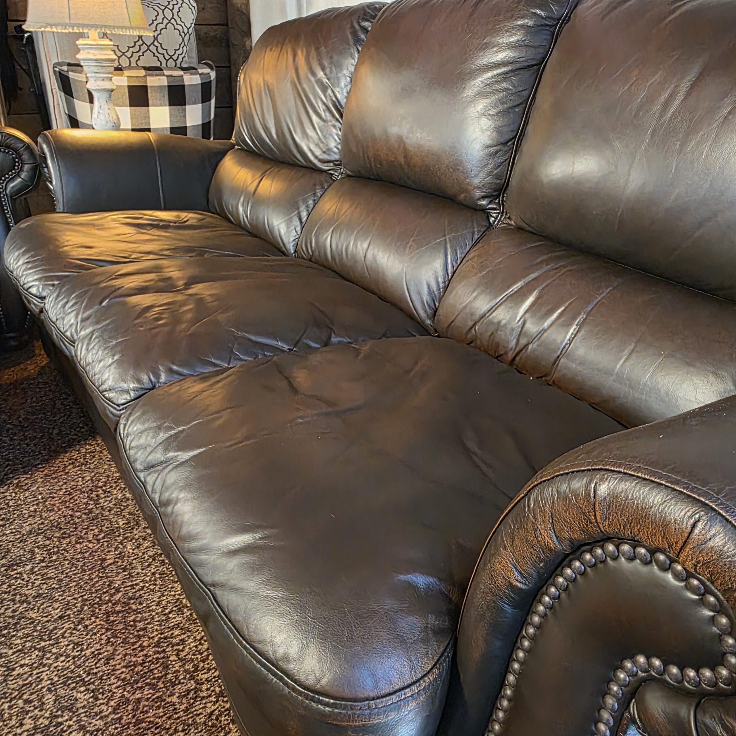 Top‑Grain Leather Sofa, Chair & Ottoman – Full Leather Wrap, Restored - Image 6