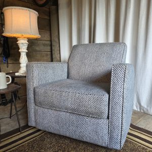 Modern Swivel Chair in Gray Herringbone Fabric