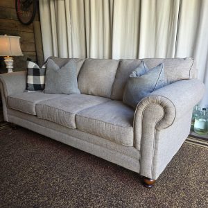 Gray Fabric Sofa with Rolled Arms