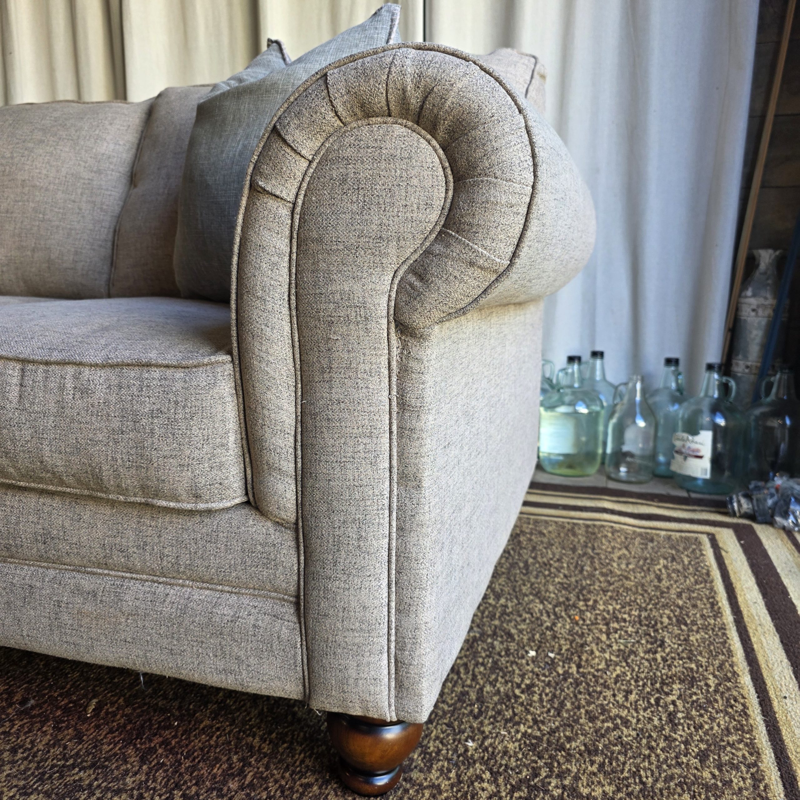 Gray Fabric Sofa with Rolled Arms - Image 3