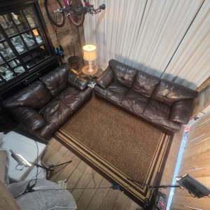 Top-Grain Leather Full-Wrap Sofa and Loveseat Set