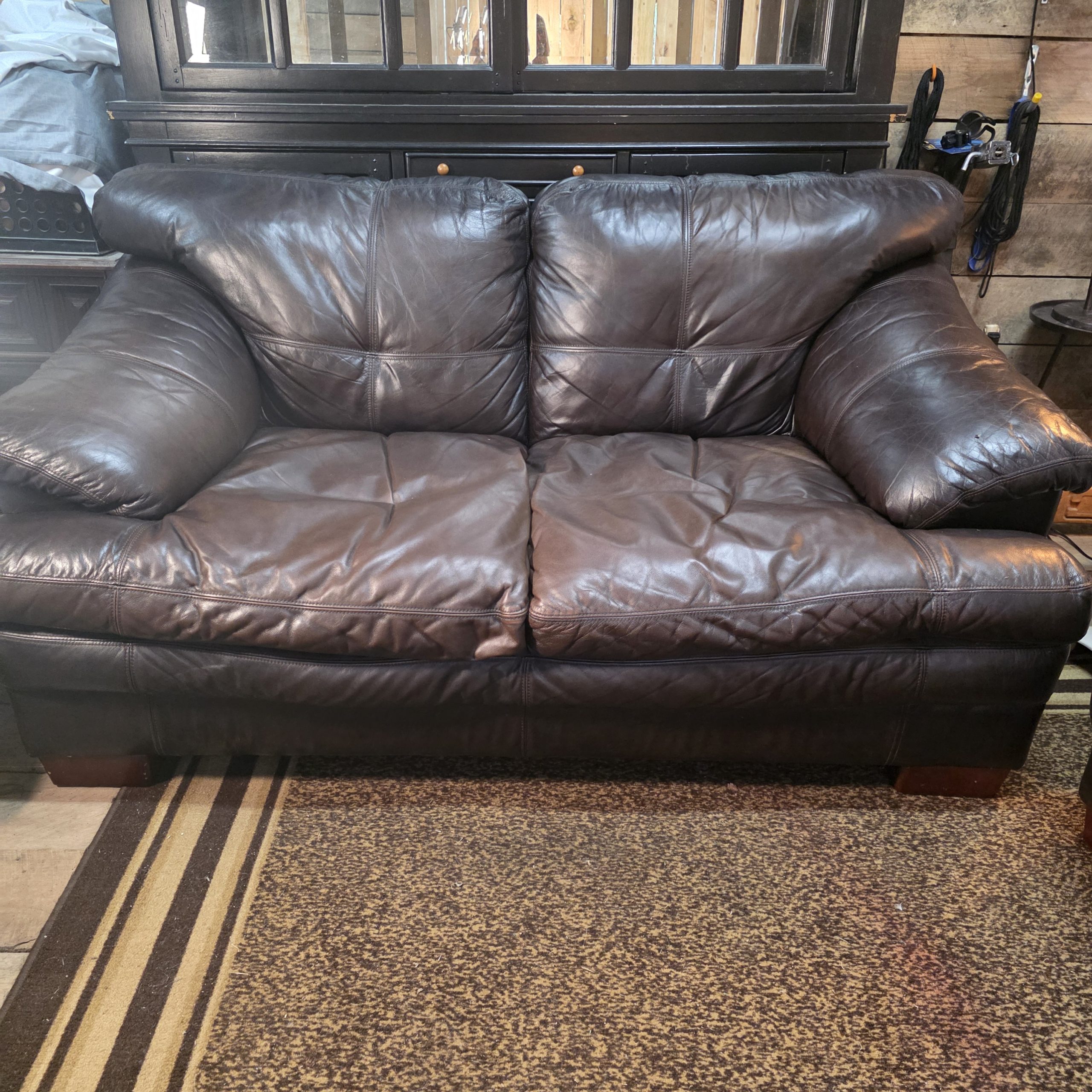 Top-Grain Leather Full-Wrap Sofa and Loveseat Set - Image 3