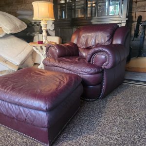 Burgundy Leather Club Chair & Ottoman by Leather Mart