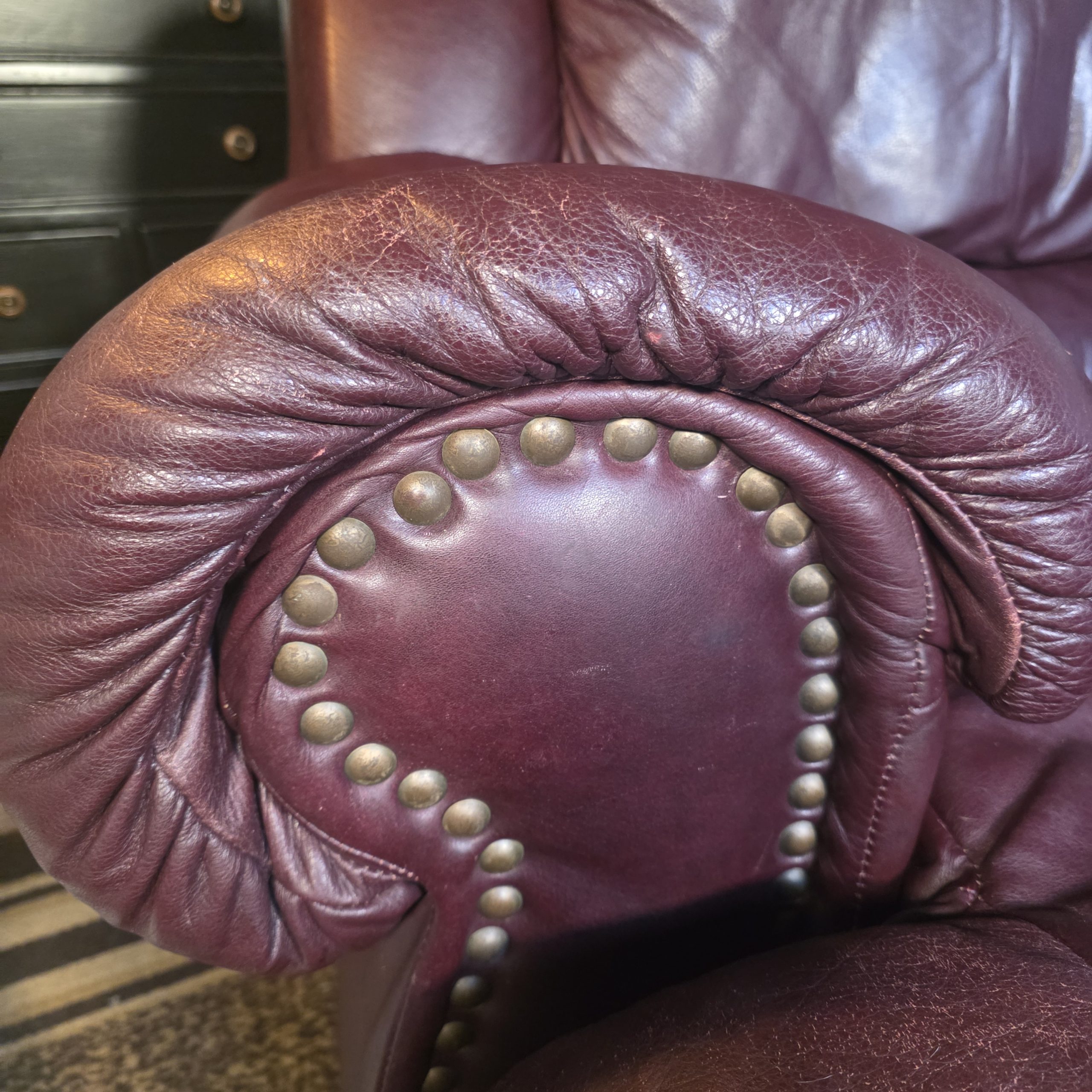 Burgundy Leather Club Chair & Ottoman by Leather Mart - Image 3