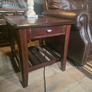 Solid Wood Side Table with Drawer & Shelf