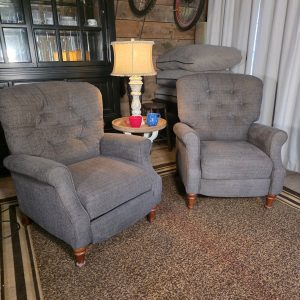 Matching Pair United Furniture Tufted High-Leg Recliners